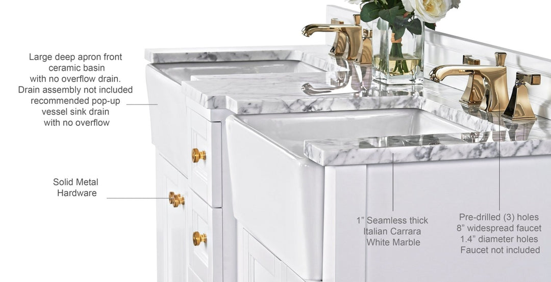 Adeline Farmhouse Vanity with Carrara Marble Top & Apron Sink
