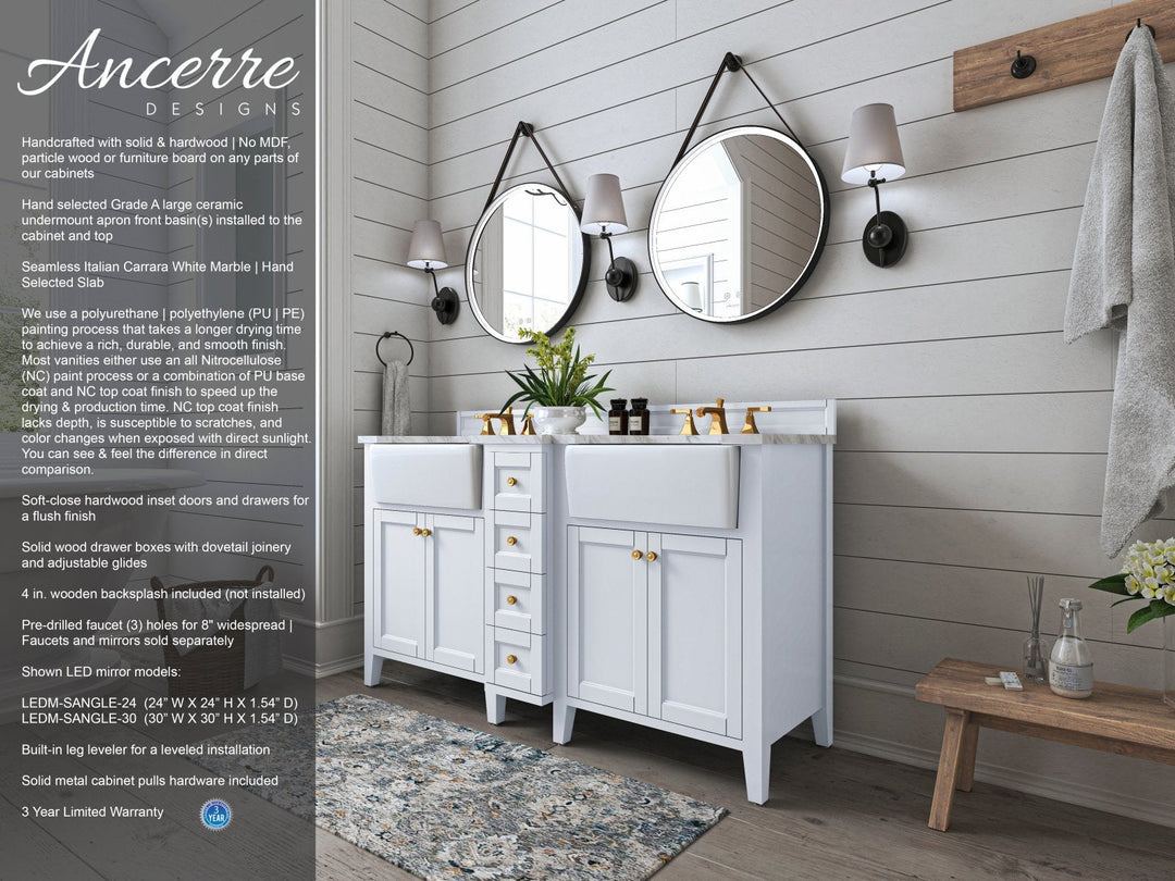 Adeline Farmhouse Vanity with Carrara Marble Top & Apron Sink