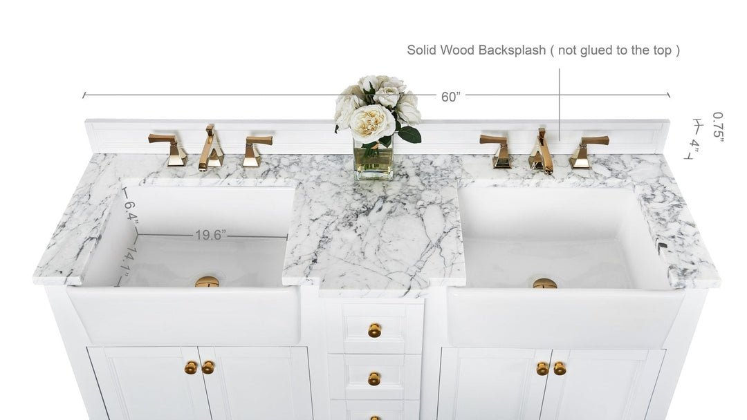 Adeline Farmhouse Vanity with Carrara Marble Top & Apron Sink