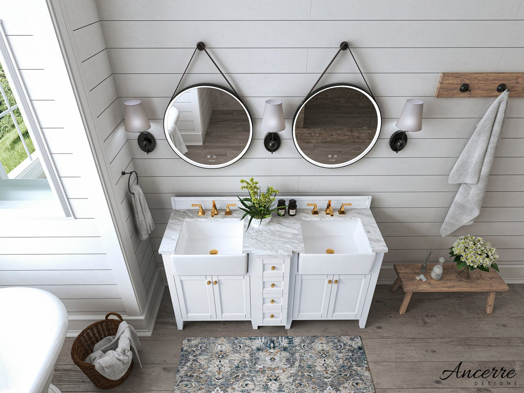 Adeline Farmhouse Vanity with Carrara Marble Top & Apron Sink