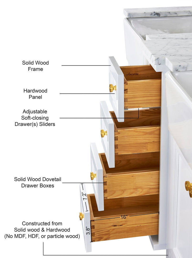 Adeline Farmhouse Vanity with Carrara Marble Top & Apron Sink