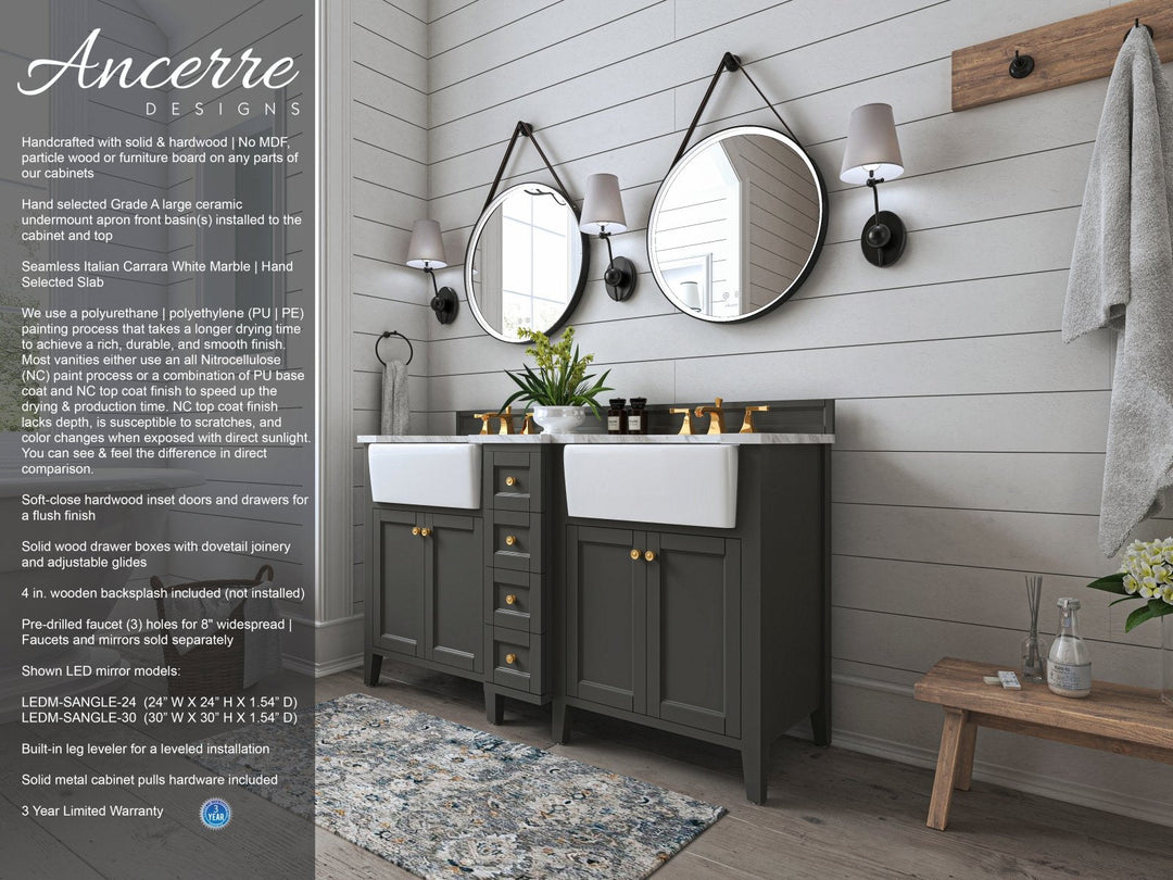 Adeline Farmhouse Vanity with Carrara Marble Top & Apron Sink