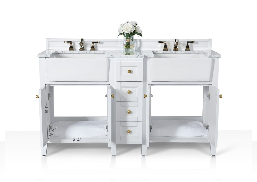 Adeline Farmhouse Vanity with Carrara Marble Top & Apron Sink
