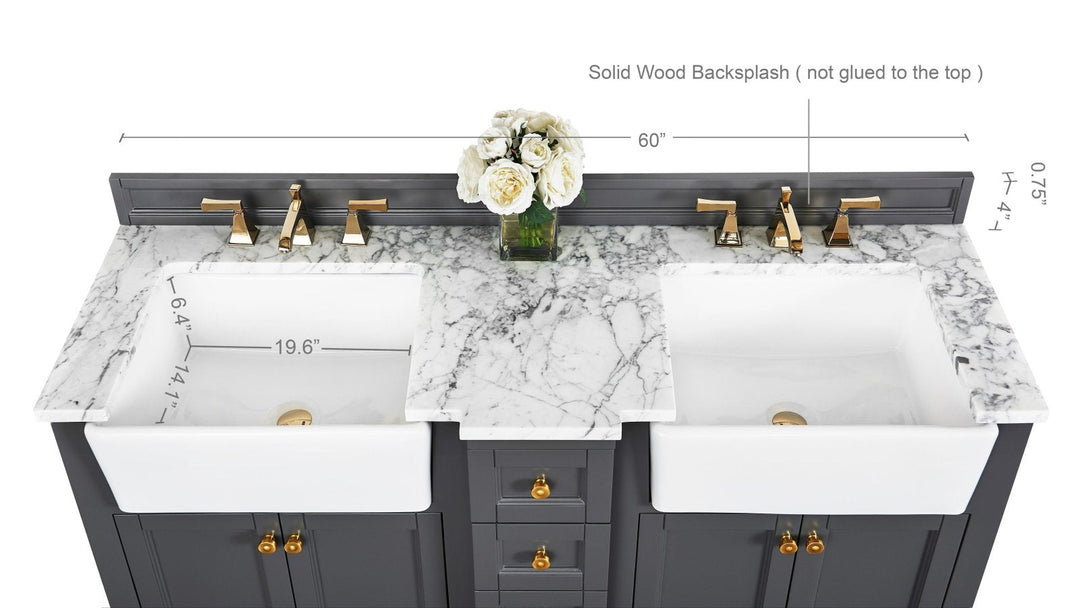 Adeline Farmhouse Vanity with Carrara Marble Top & Apron Sink