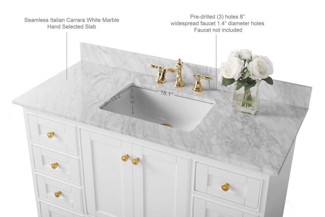 Audrey French Classic Handcrafted Vanity with Marble or Quartz Top