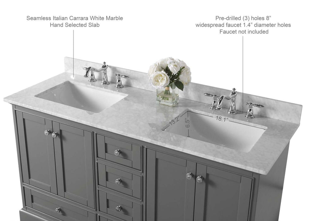 Audrey French Classic Handcrafted Vanity with Marble or Quartz Top