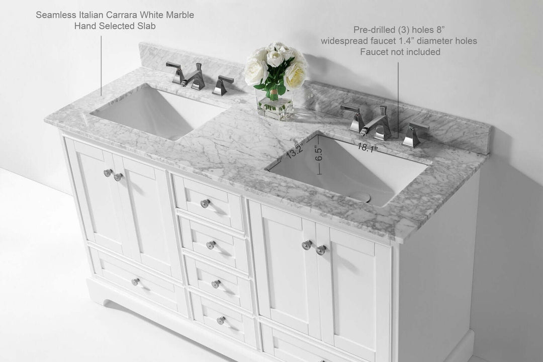 Audrey French Classic Handcrafted Vanity with Marble or Quartz Top