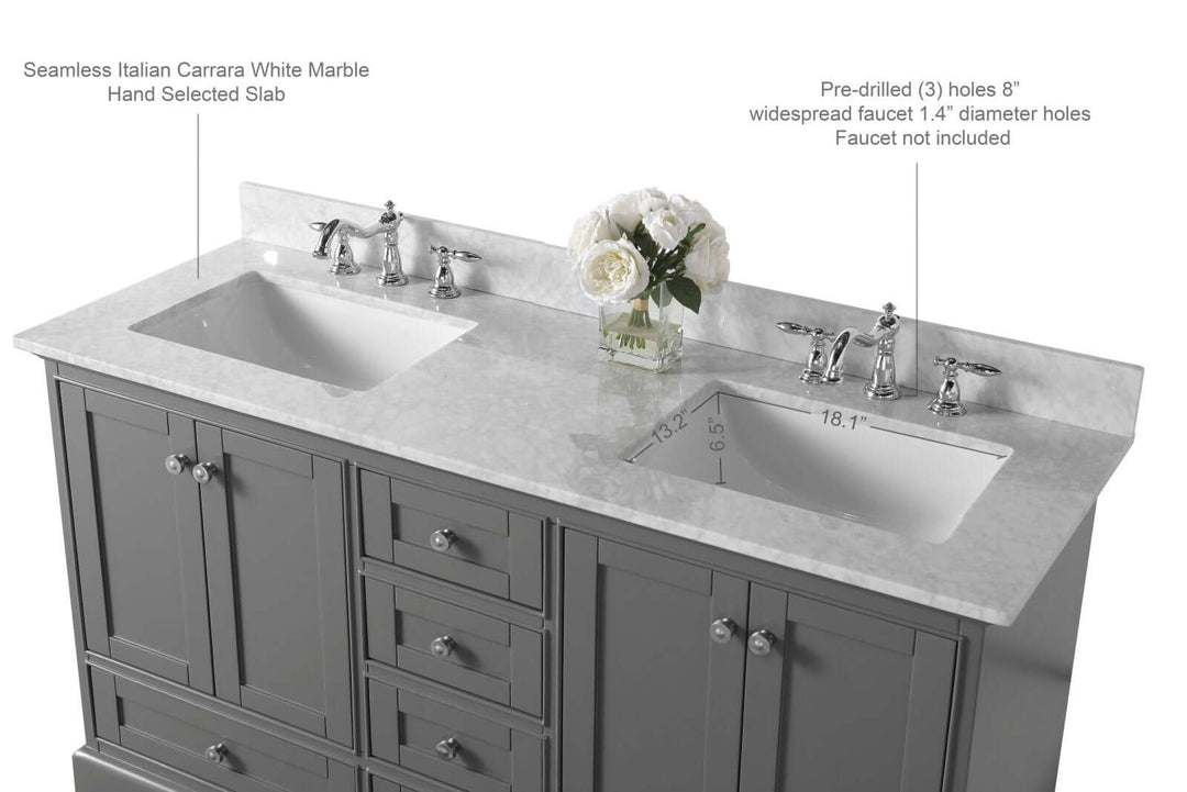 Audrey French Classic Handcrafted Vanity with Marble or Quartz Top