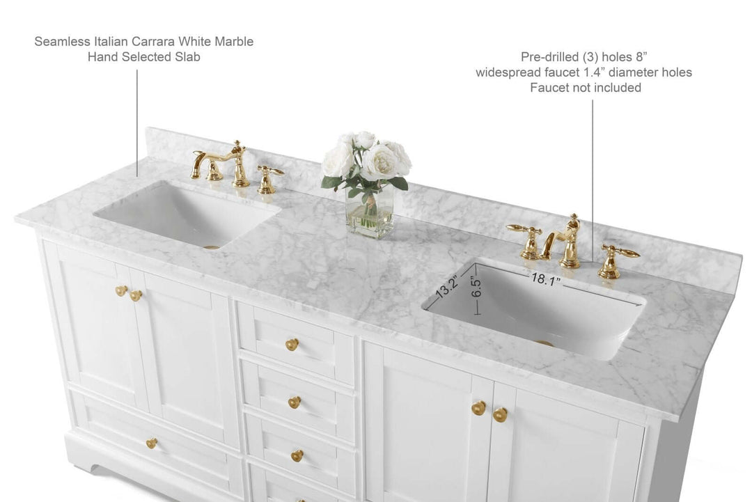 Audrey French Classic Handcrafted Vanity with Marble or Quartz Top