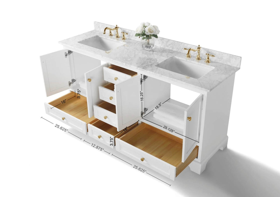 Audrey French Classic Handcrafted Vanity with Marble or Quartz Top