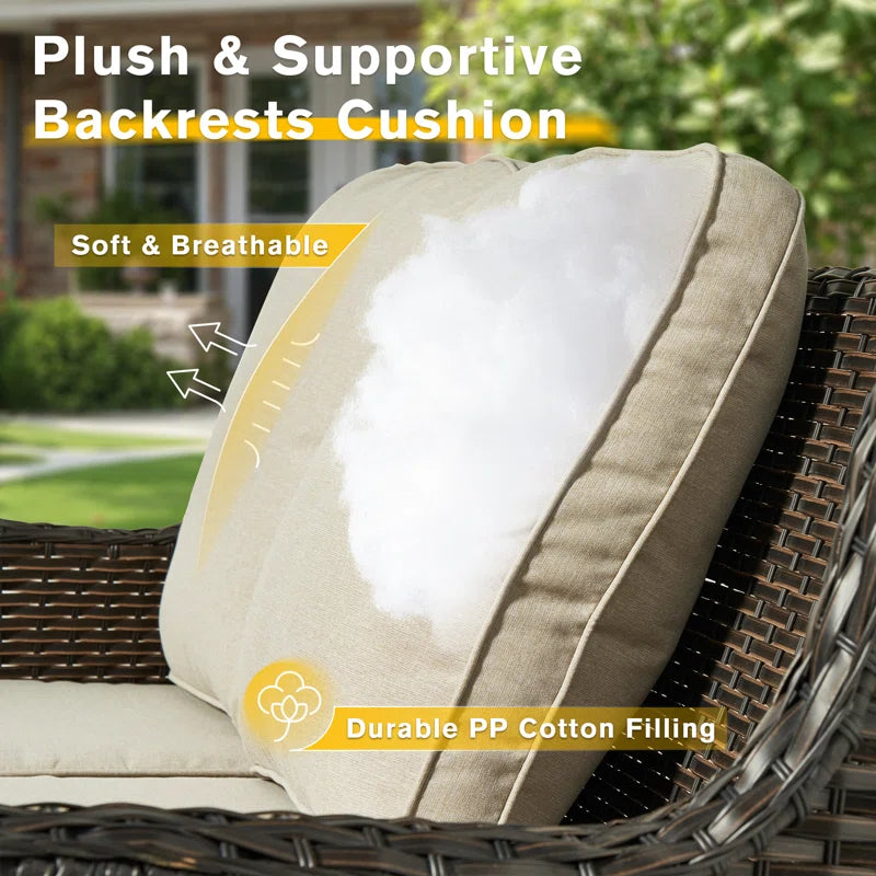 Peridot 72.83" Outdoor Patio Sofa – 3-Piece Wicker Conversation Seating with Washable Cushions