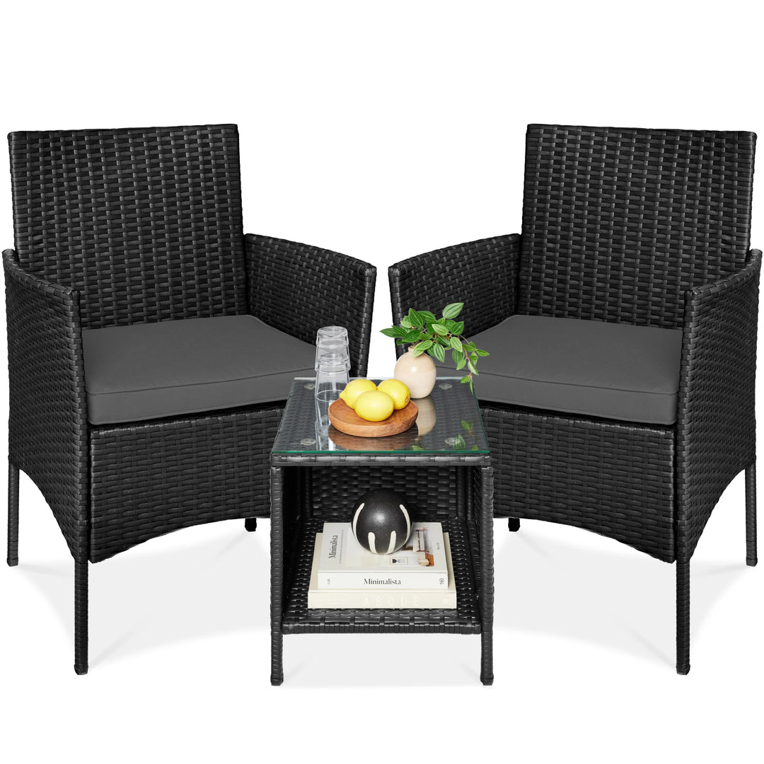 3-Piece Wicker Patio Bistro Set with Storage Table