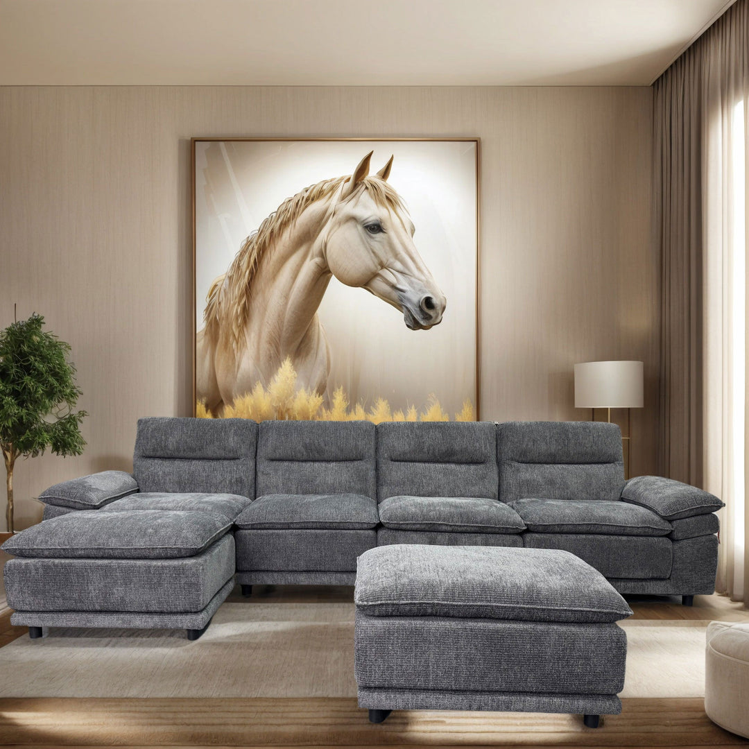 141" Dark Grey U-Shaped Sectional Sofa with Chaise, 6-Seat