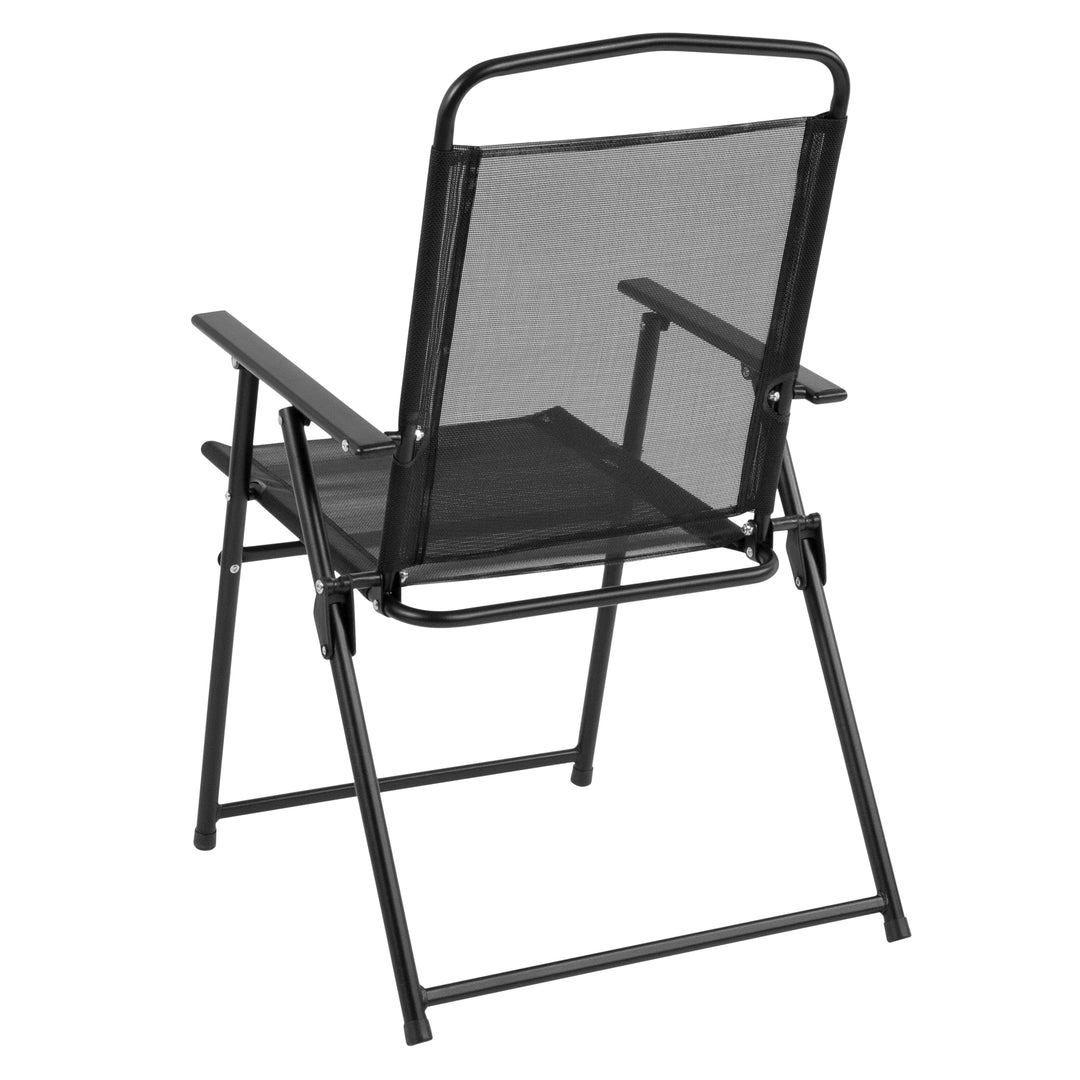 Sierra 6-Piece Black Patio Dining Set with Folding Chairs & Umbrella – Portable Outdoor Garden Table Set