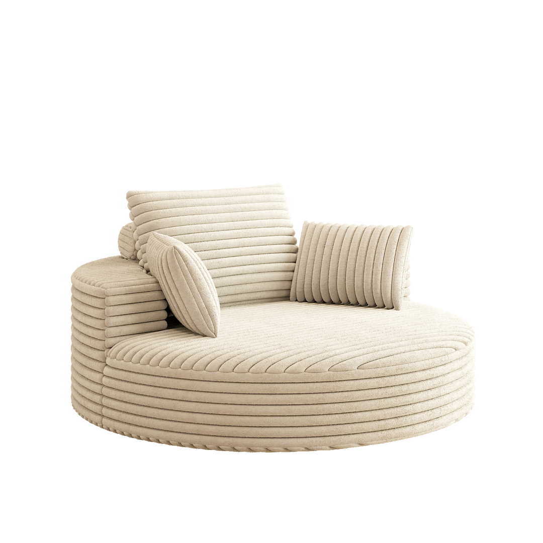 55" Beige Corduroy Swivel Chair with Neck Pillow