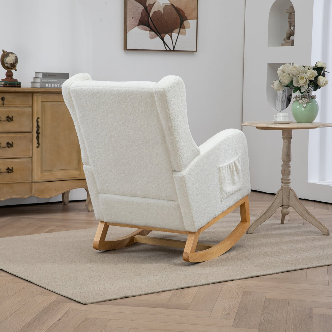 25.4" Ivory Nursery Rocking Chair with Footrest, Side Pocket