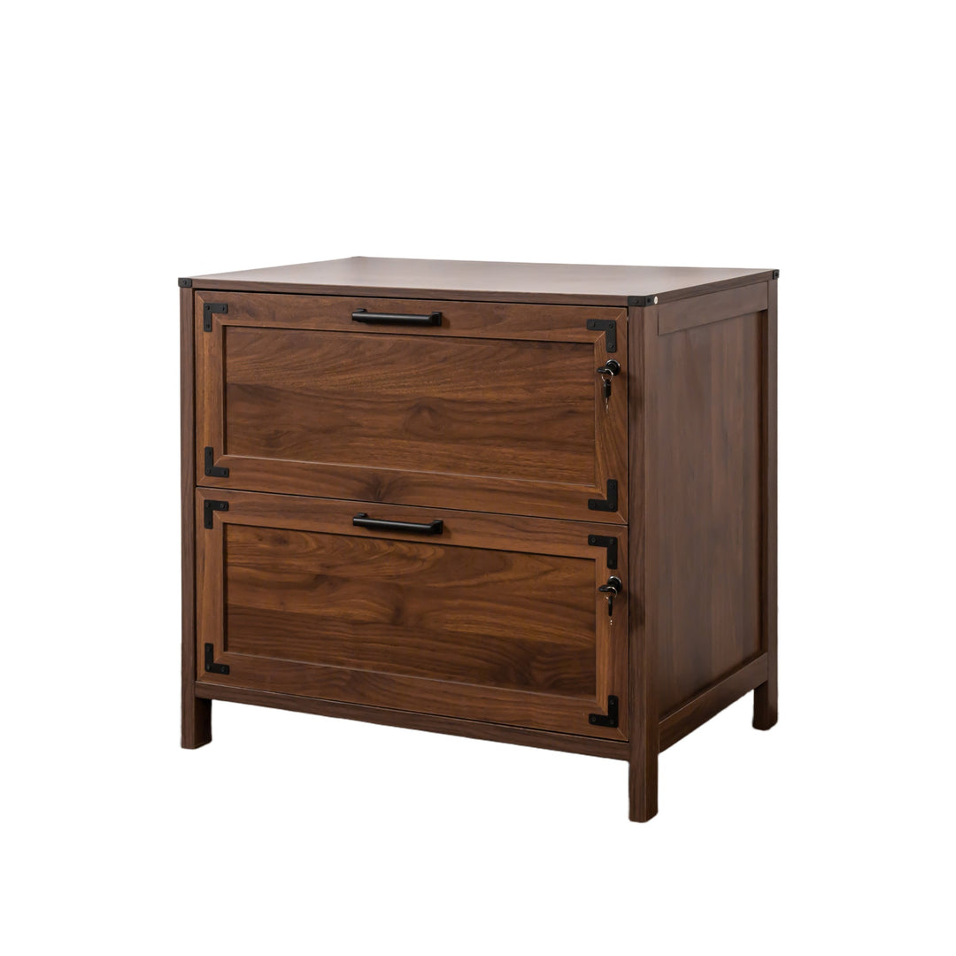 2-Drawer Farmhouse File Cabinet with Lock, Walnut
