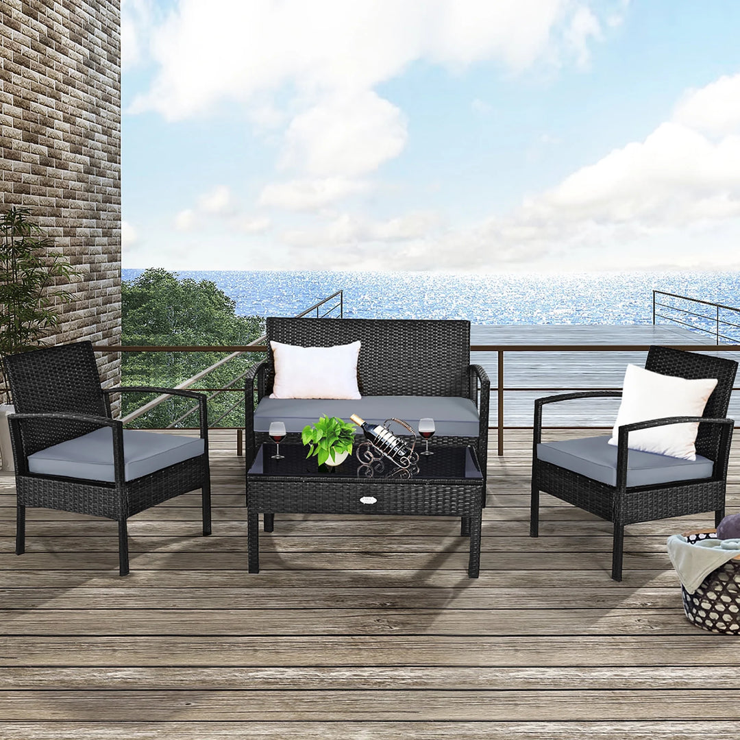 4PCS Patio Rattan Furniture Set Garden Deck