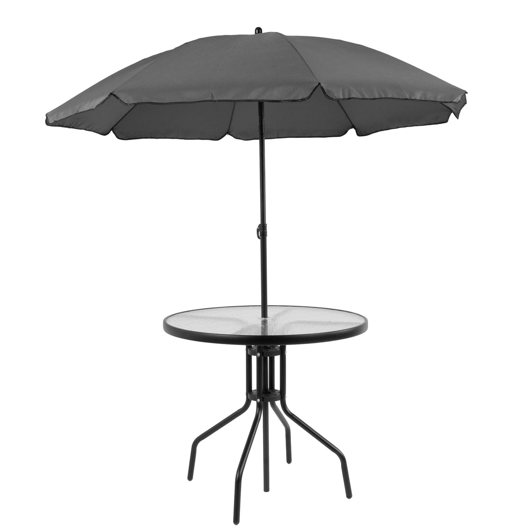 Sierra 6-Piece Black Patio Dining Set with Folding Chairs & Umbrella – Portable Outdoor Garden Table Set