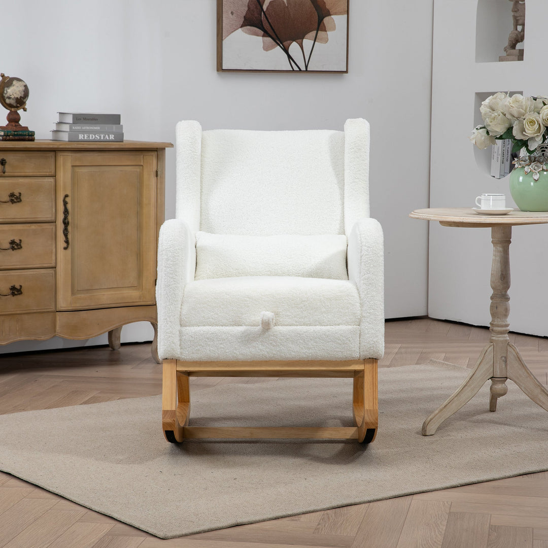 25.4" Ivory Nursery Rocking Chair with Footrest, Side Pocket