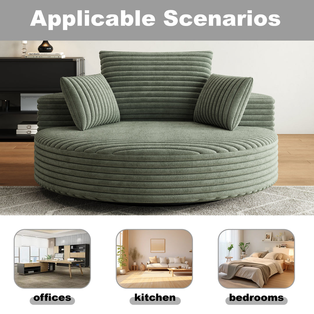 55" Green Corduroy Swivel Chair with Neck Pillow