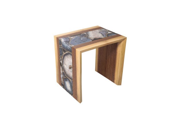 Blue Danube Grey Agate Inlay Side Table with Live Edge Walnut Base