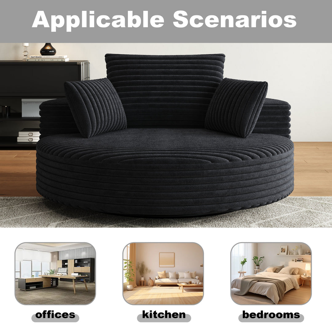 55" Corduroy Foam Swivel Chair, Modern Sleeper, Black