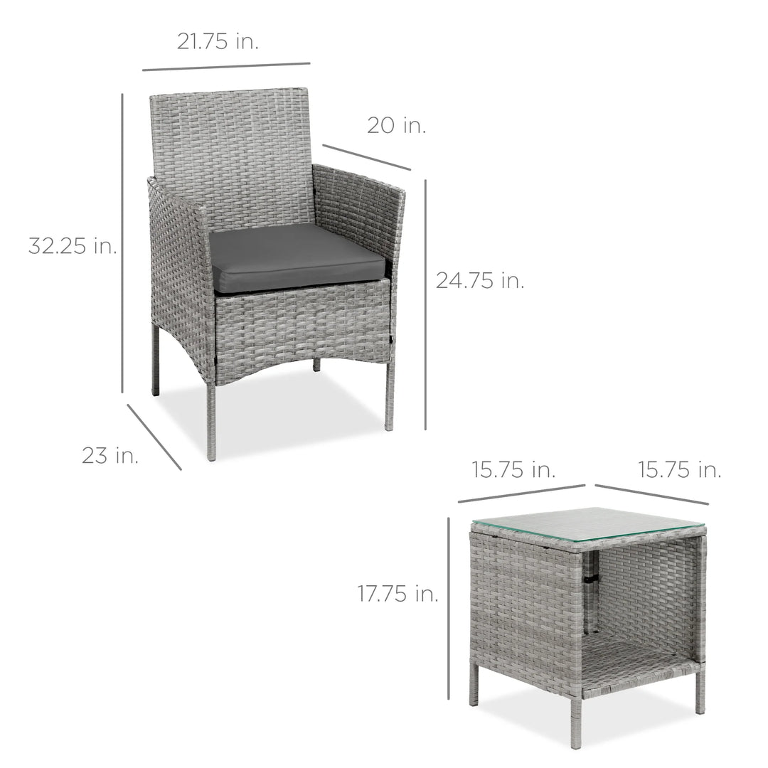 3-Piece Wicker Patio Bistro Set with Storage Table