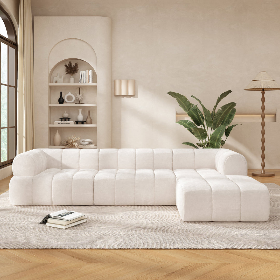 122" Beige L-Shaped Sectional Sofa with Chaise, Fully Assembled