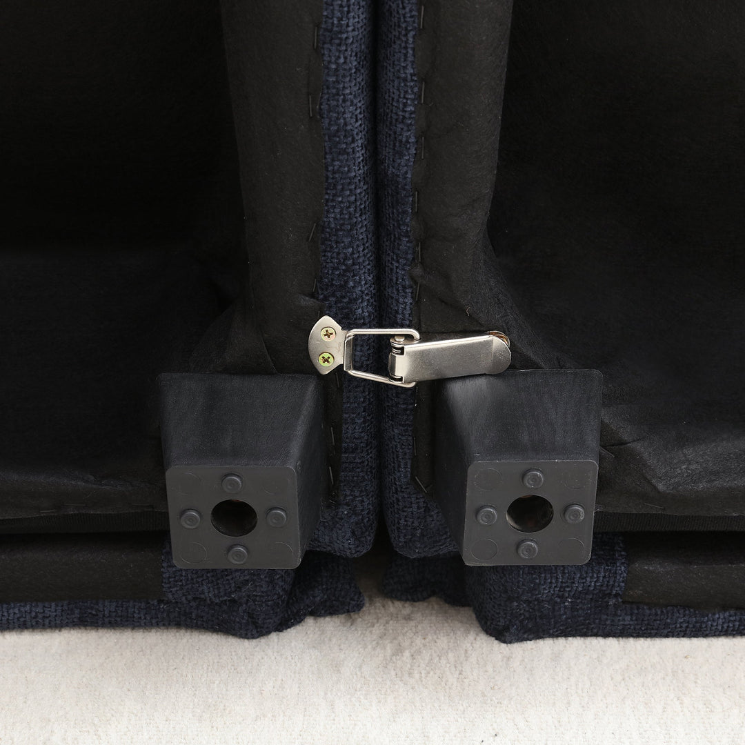 120.3" Dark Blue L-Shaped Sectional Sofa with Table, USB, Ottoman