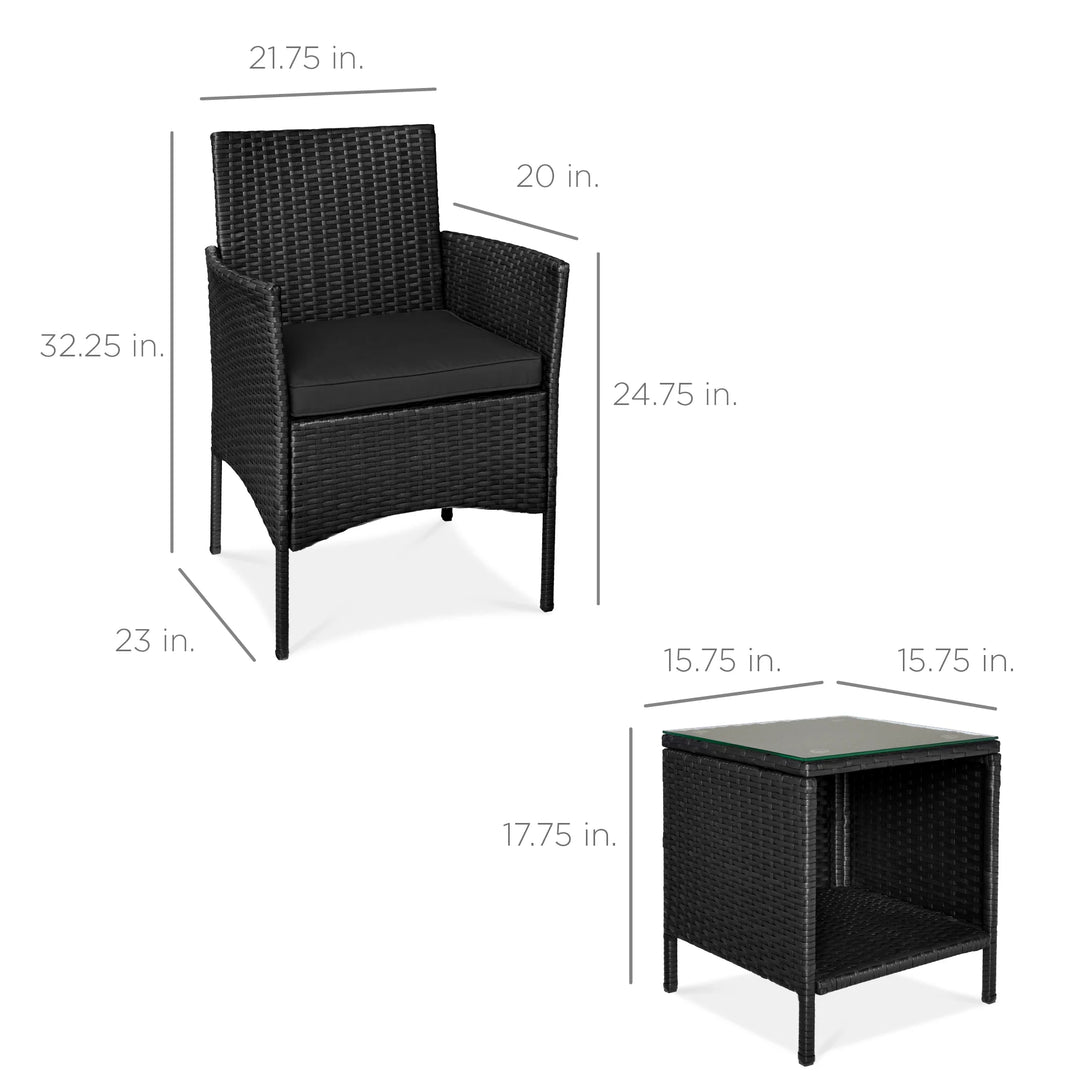 3-Piece Wicker Patio Bistro Set with Storage Table