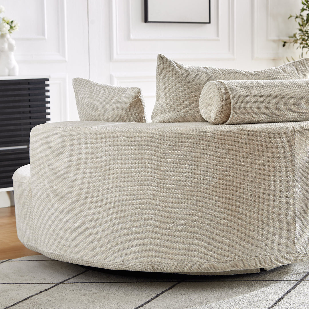 55" Beige Chenille Swivel Chair with Neck Pillow