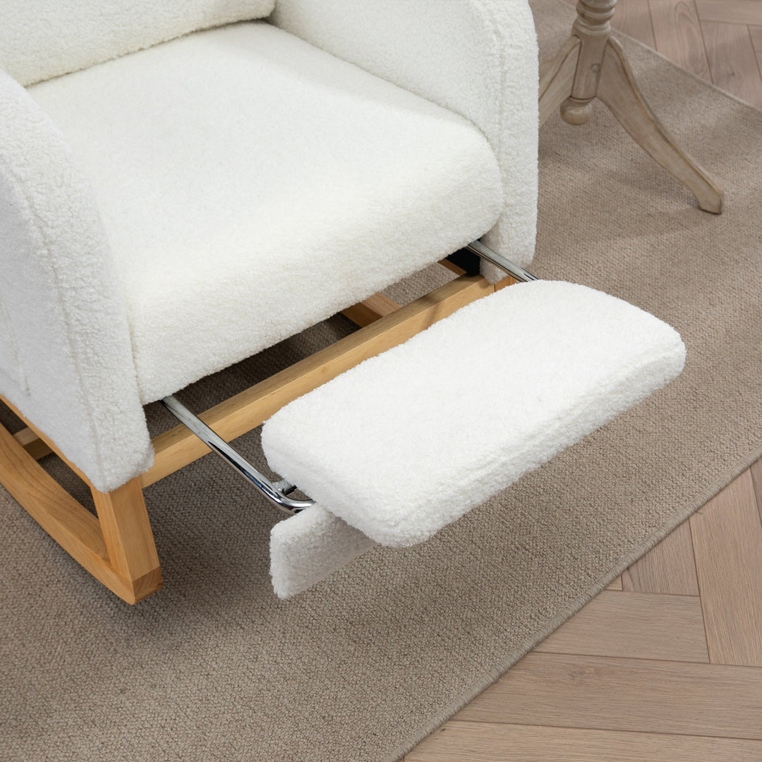 25.4" Ivory Nursery Rocking Chair with Footrest, Side Pocket