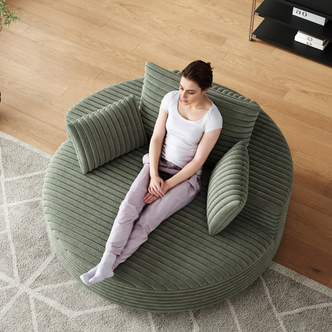 55" Green Corduroy Swivel Chair with Neck Pillow