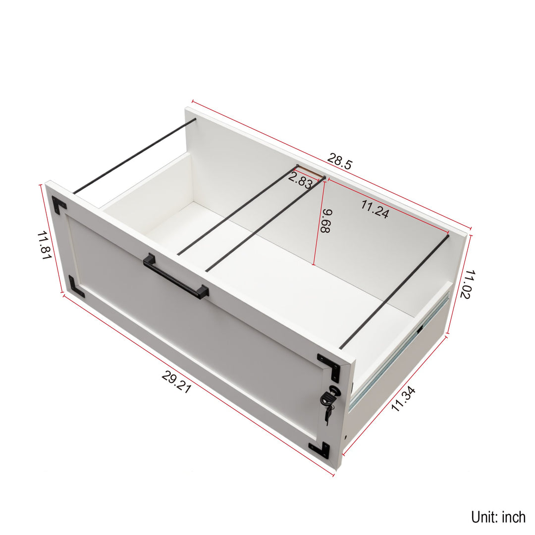 2-Drawer White Farmhouse File Cabinet with Lock