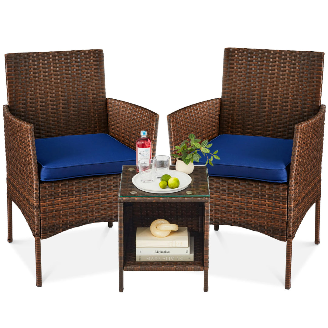 3-Piece Wicker Patio Bistro Set with Storage Table