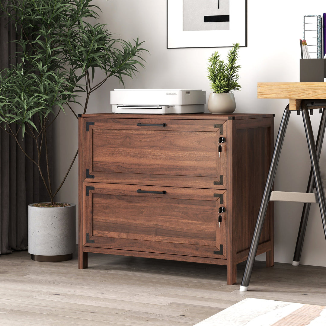 2-Drawer Farmhouse File Cabinet with Lock, Walnut