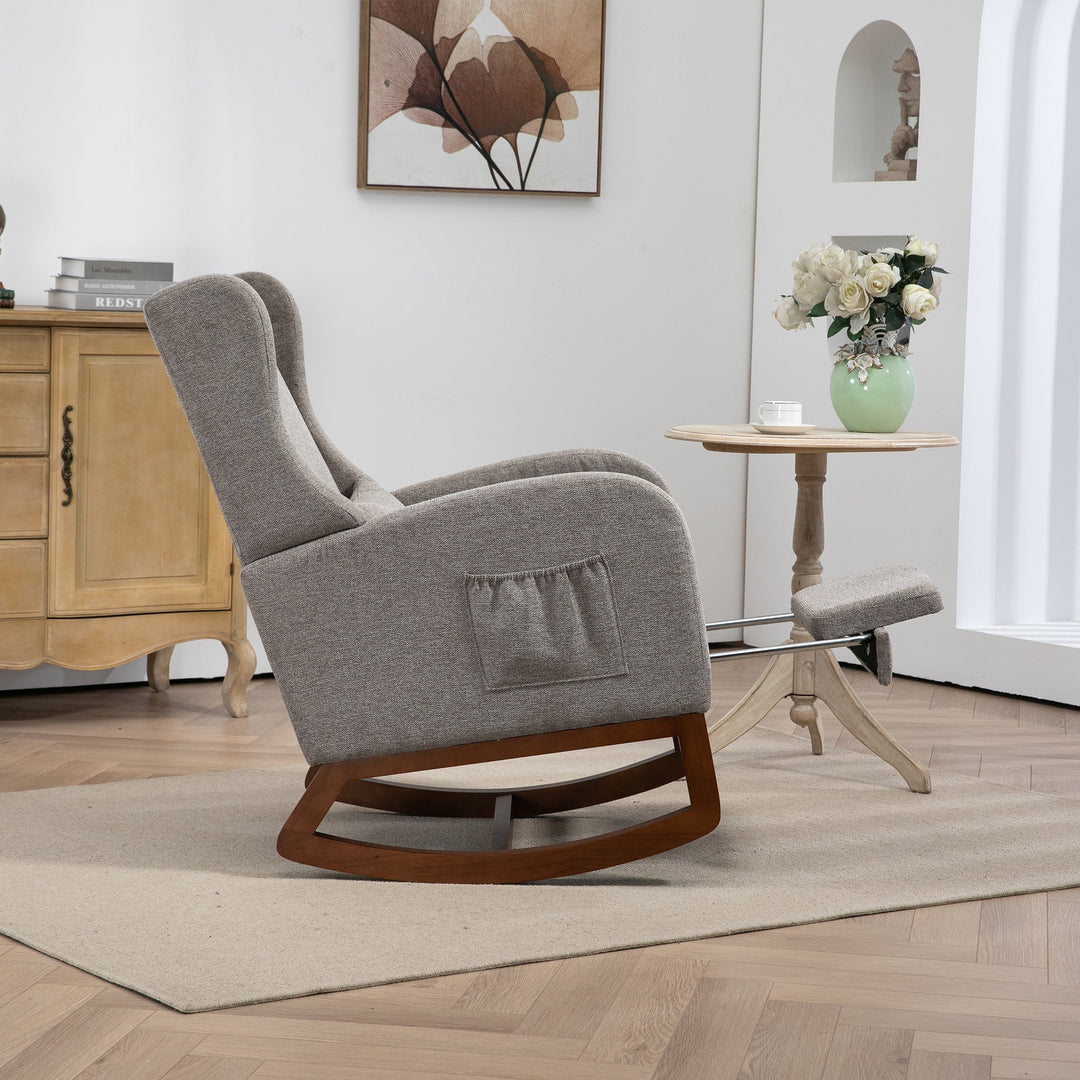 25.4" Taupe Nursery Rocking Chair with Footrest, Side Pocket