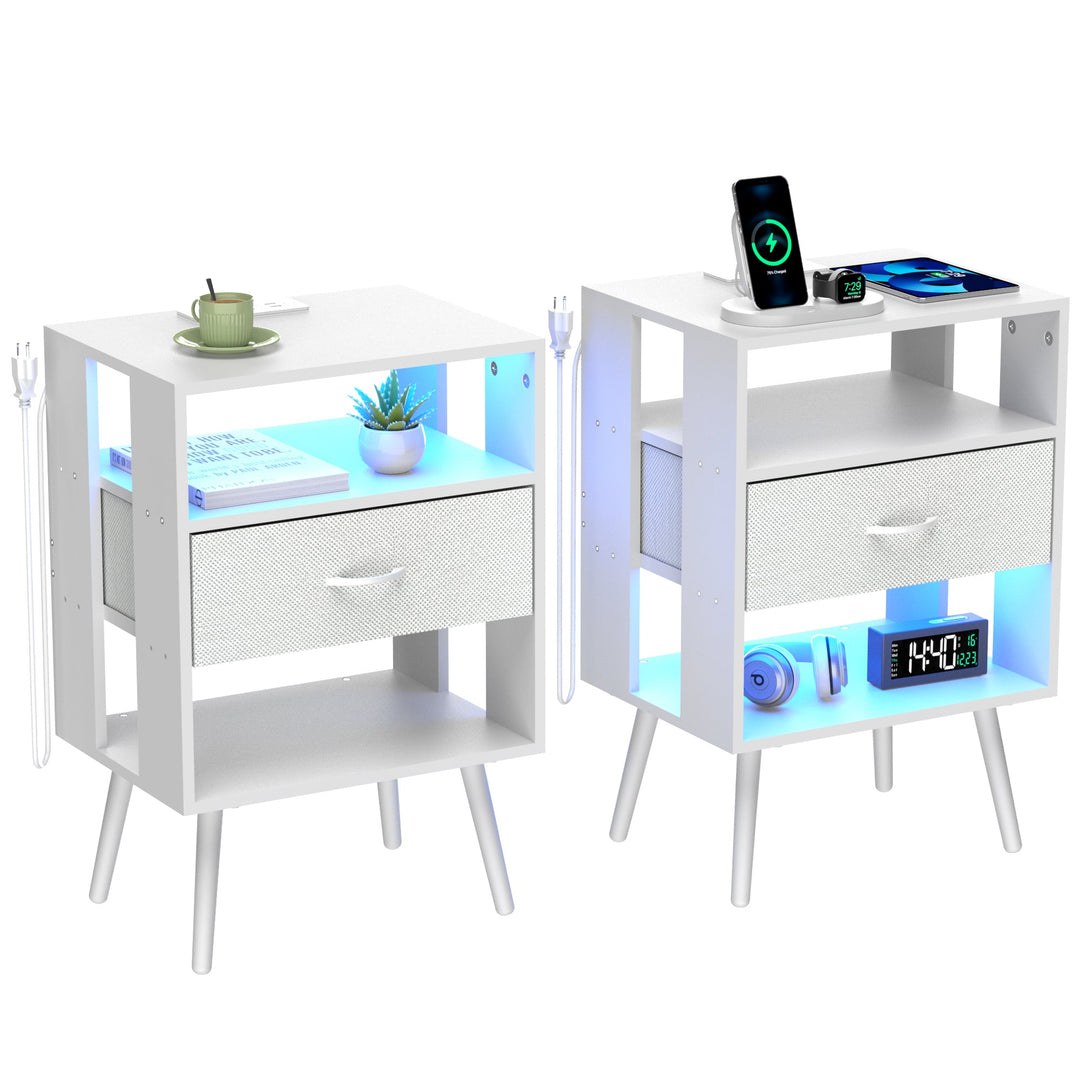 2-Pack Modern Nightstand with LED Light & Charging Station