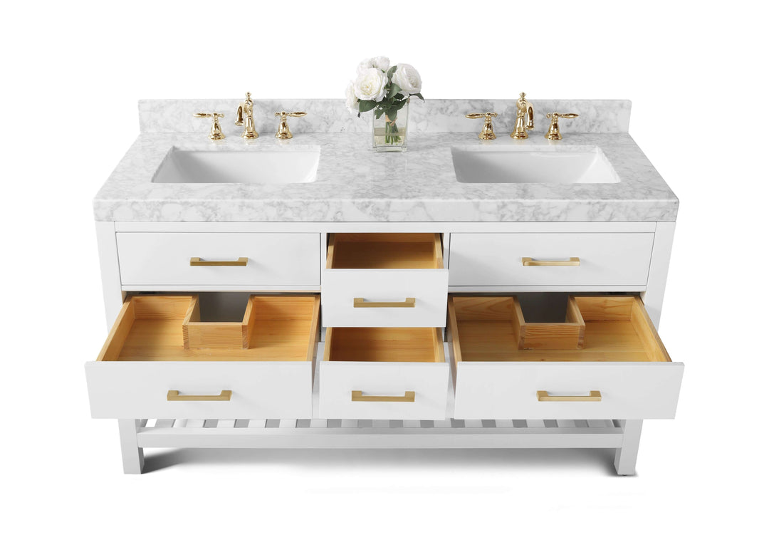 Elizabeth Transitional Handcrafted Vanity with Marble or Quartz Top