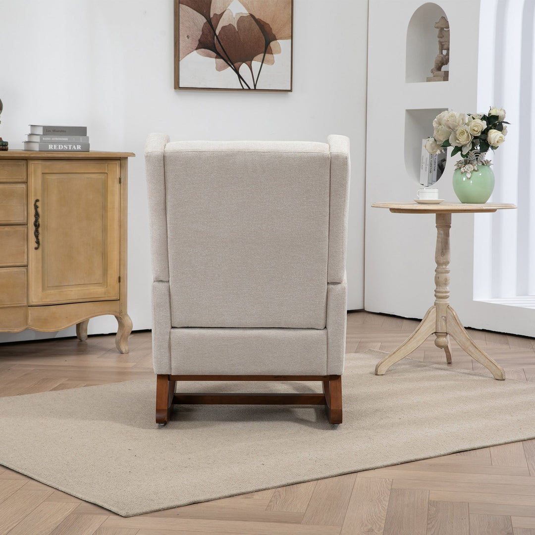 25.4" Beige Nursery Rocking Chair with Footrest, Side Pocket