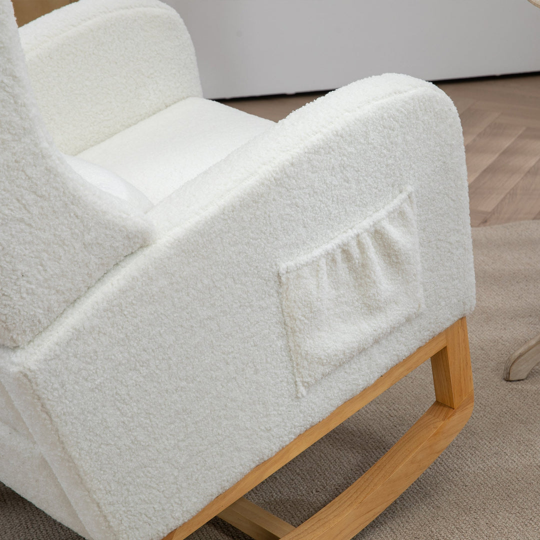 25.4" Ivory Nursery Rocking Chair with Footrest, Side Pocket