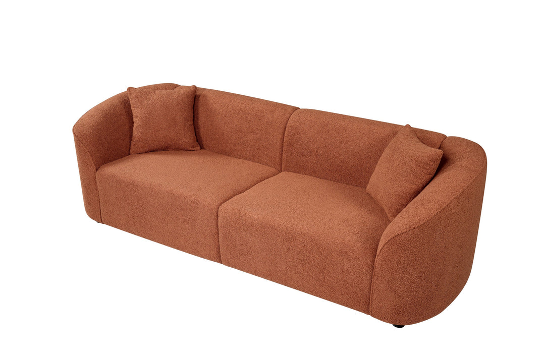 87" Orange Curved Bouclé Sofa, Modern 3-Seater