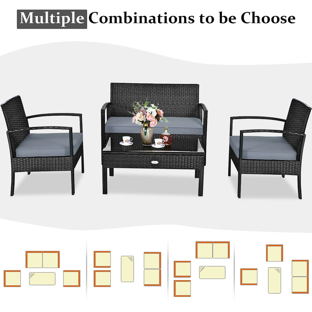 4PCS Patio Rattan Furniture Set Garden Deck