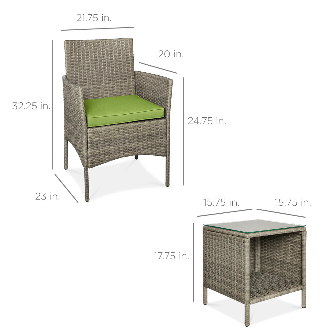 3-Piece Wicker Patio Bistro Set with Storage Table