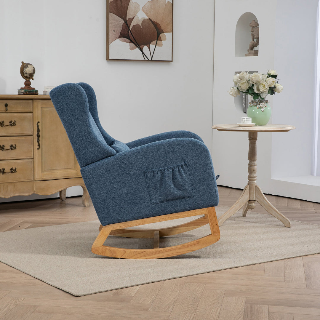 25.4" Blue Nursery Rocking Chair with Footrest, Side Pocket