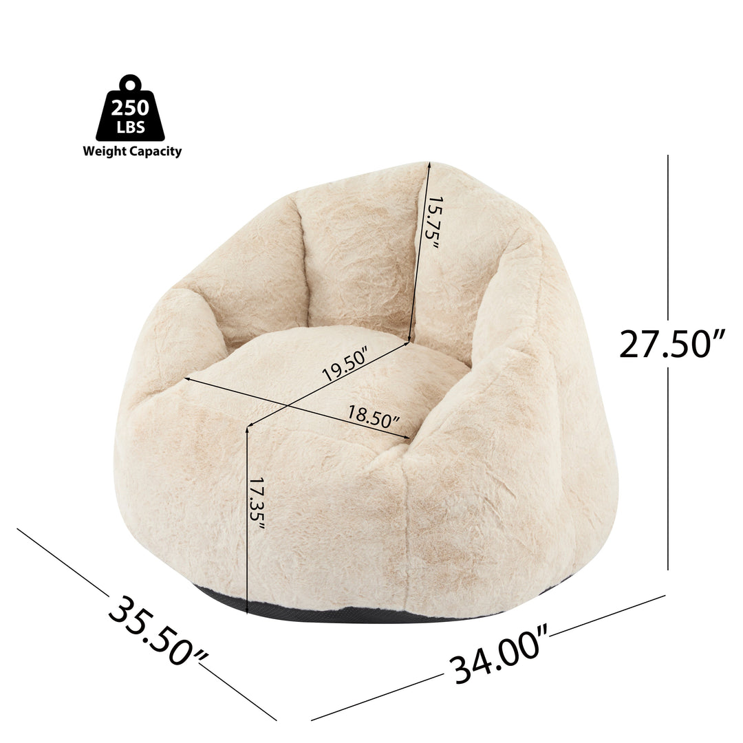 Albi Indoor Cozy Armchair-Style Bean Bag, Beige Faux-Fur, Ergonomic Design