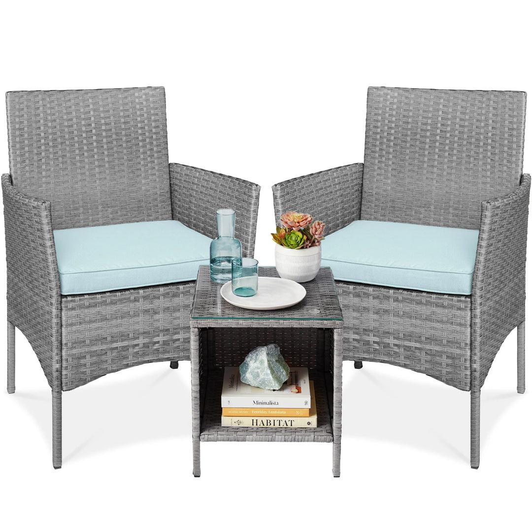 3-Piece Wicker Patio Bistro Set with Storage Table