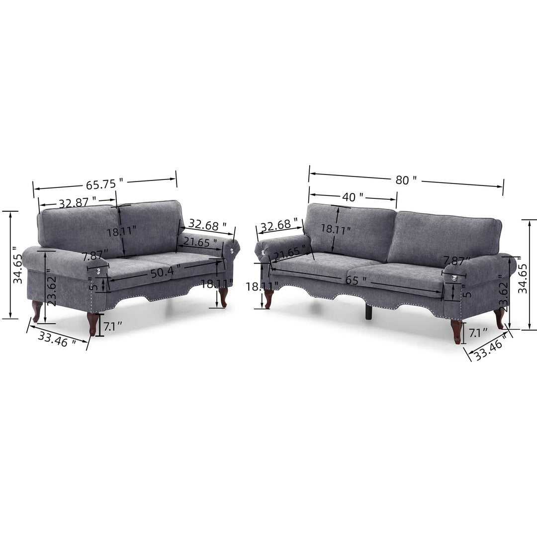 2-Piece Gray Sectional Sofa Set, 5-Seat Convertible with Movable Pillows