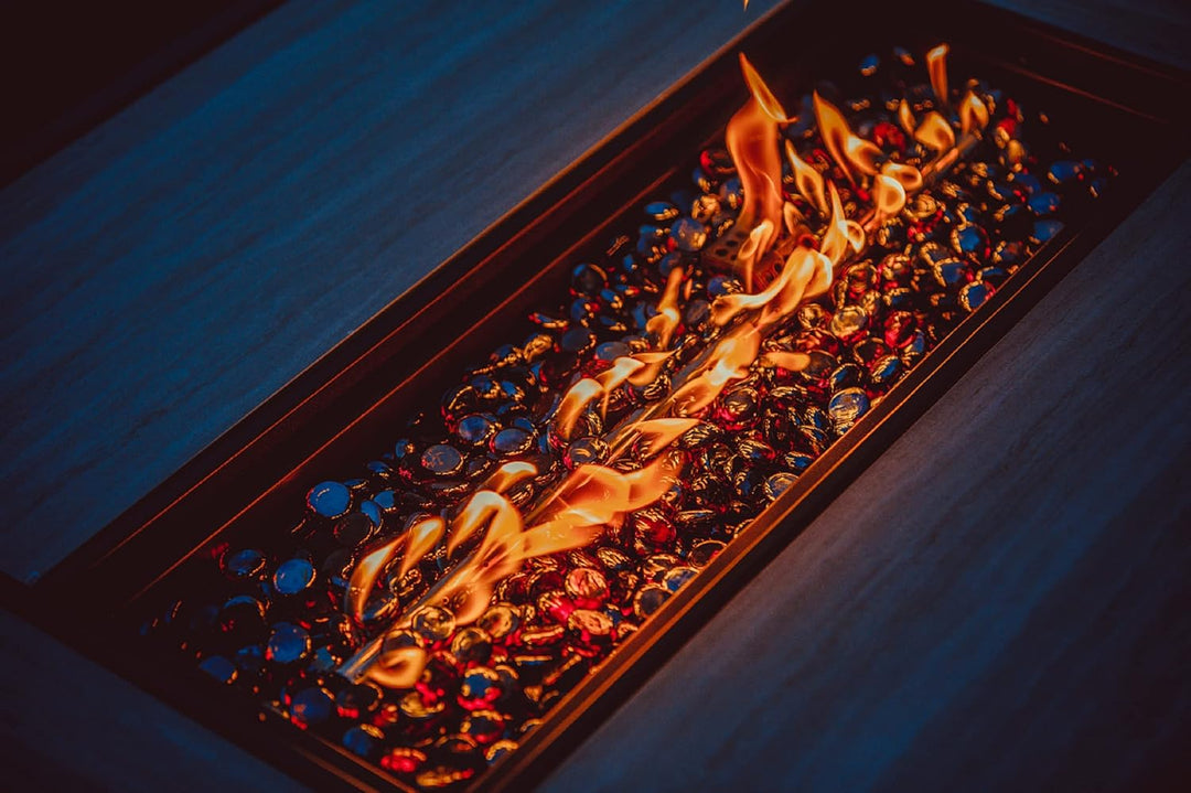 Grand Patio 5-Piece Outdoor Wicker Sofa Set with 43” Propane Fire Pit Table – UV-Resistant Gradient Brown Rattan with Olefin Cushions, Gray